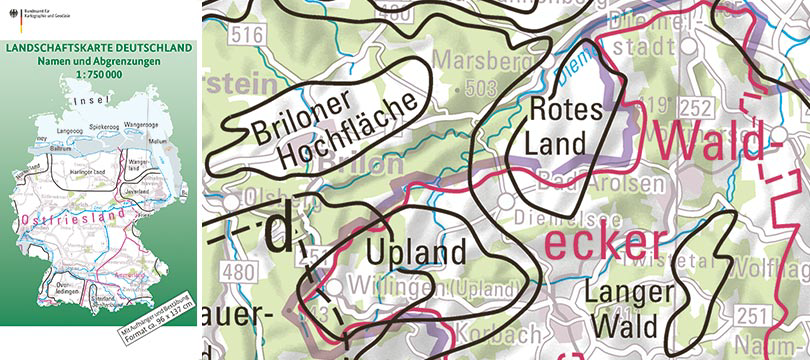 Landschaftskarte Deutschland 1:750 000 mit Bestäbung