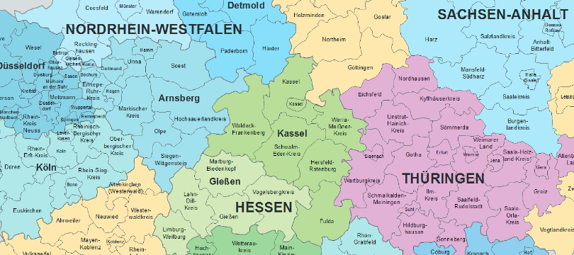 Verwaltungskarte 1:2 500 000 - Länder Regierungsbezirke Kreise (VK2500-LRK)