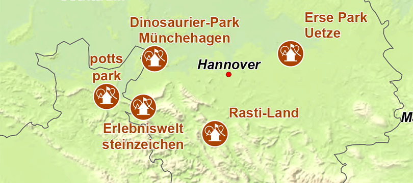 Themenkarte: Freizeitparks in Deutschland
