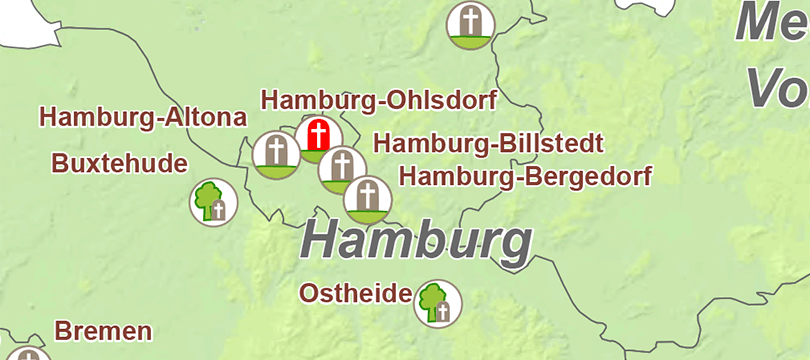 Themenkarte: Die größten Friedhöfe und Waldbestattungsflächen in Deutschland