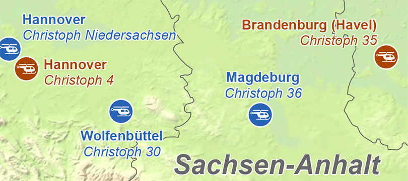 Themenkarte: Standorte von Rettungshubschraubern in Deutschland