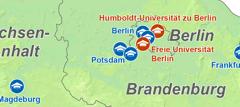 Themenkarte: staatliche Hochschulen mit Promotionsrecht in Deutschland