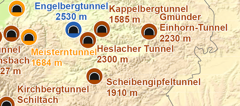 Themenkarte: Die 40 längsten Straßentunnel in Deutschland 
