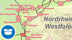 Themenkarte: ICE-Bahnhöfe und der Streckenverlauf in Deutschland
