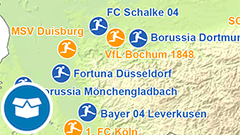 Themenkarte: Fußballvereine der 1. und 2. Bundesliga zur Saison 2018/2019 in Deutschland