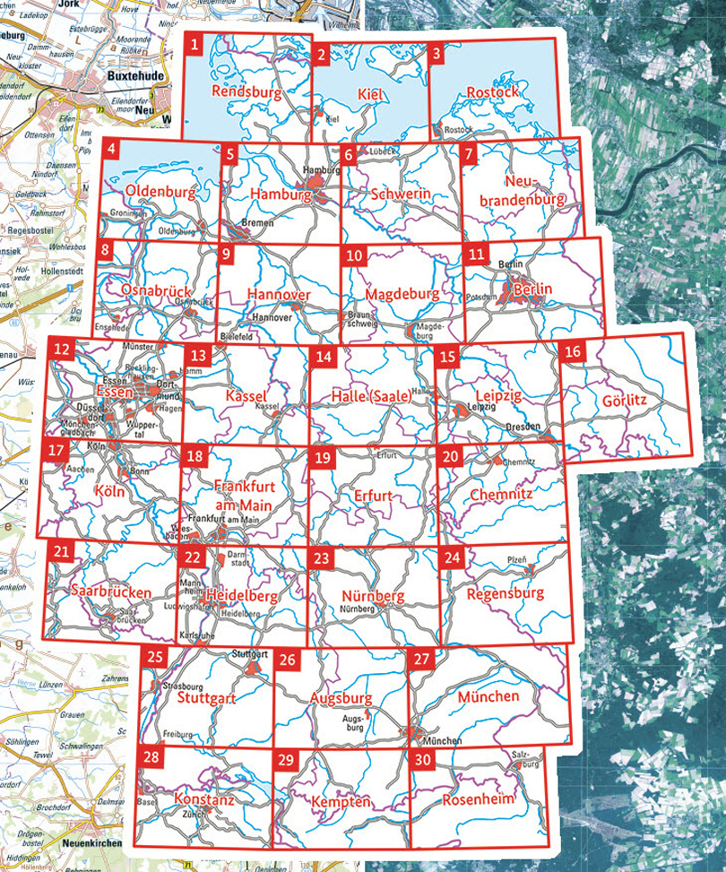 Topographische Karte und Satellitenbildkarte 1:250 000