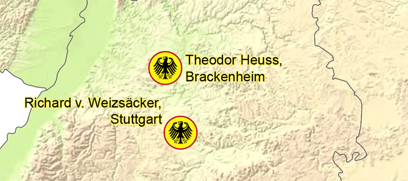 Themenkarte: Geburtsorte der deutschen Bundeskanzler und Bundespräsidenten