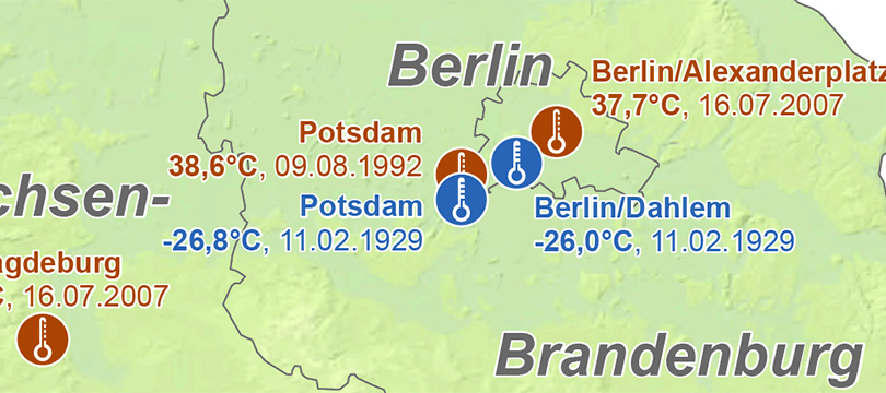 Themenkarte: Temperaturrekorde in Deutschland