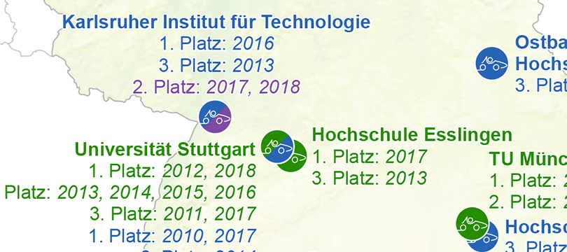Themenkarte: Gewinner der "Formula Student Germany" seit 2010