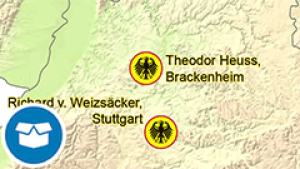 Themenkarte: Geburtsorte der deutschen Bundeskanzler und Bundespräsidenten