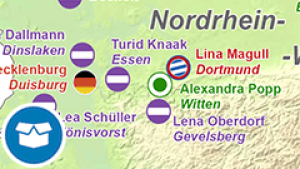 Themenkarte: Geburtsorte der deutschen Fußballnationalmannschaft der Frauen